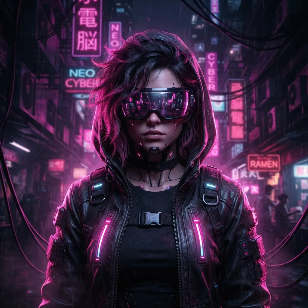 Cyberpunk character in magenta neon light